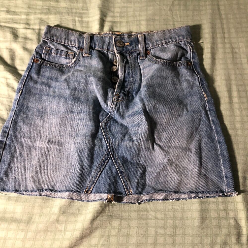 aero skirt 00 xxs denim light wash womens teen mini pocket high rise A6